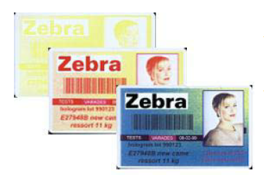 Three cards showing examples of the primary colours used for printing